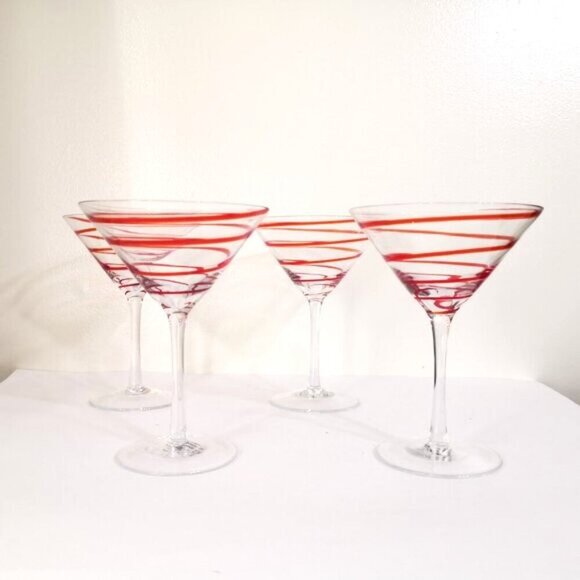 Pier 1 Swirline Red" Margarita Glasses 7" Set of 4 - Picture 1 of 5